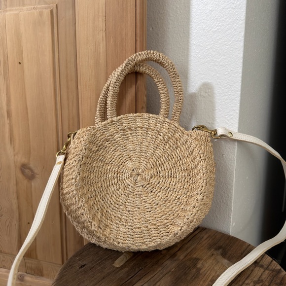 Clare V Handbags - Clare V Natural Straw Round Crossbody Bag with Cream Strap
